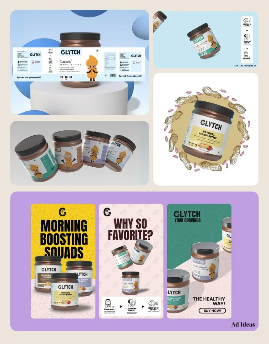 Glytch peanut butter jars and social ads