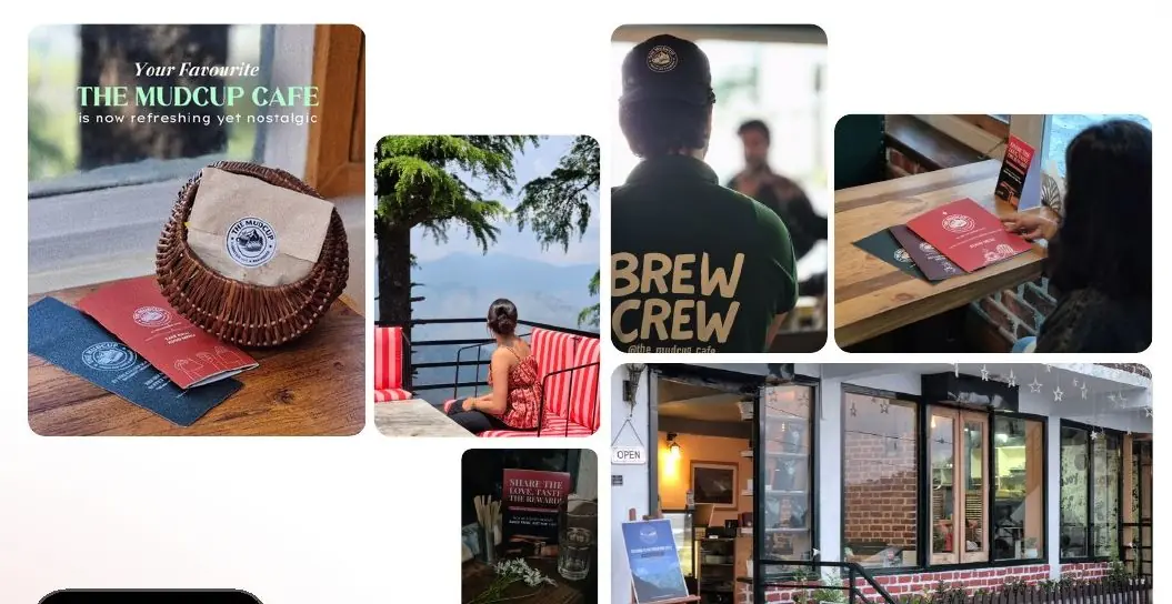 Collage of café branding, menus and storefronts